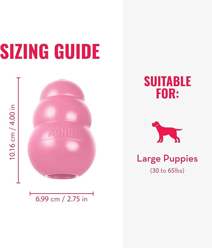 KONG Puppy, Natural Rubber Teething Chew Toy, for Large Puppies, Pink | Gentle Natural Teething Rubber Toy, Stuffable for Treats & Built for Chewing & Fetch with Growing Puppies