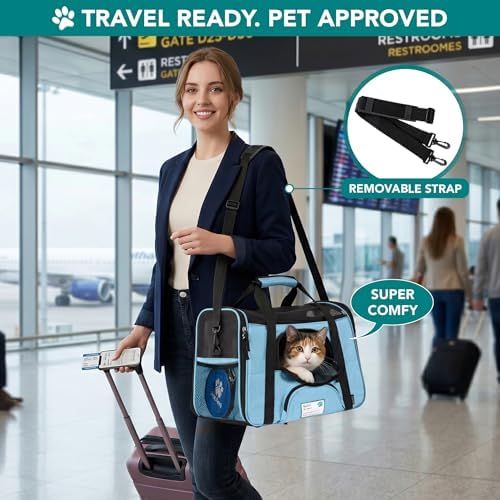 PetAmi Airline Approved Pet Carrier, Cats & Small Dogs, Large, Light Blue