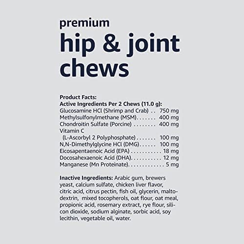 Amazon Basics Premium Dog Hip & Joint Supplement Chews with EPA and DHA, 60 Count (Previously Solimo)