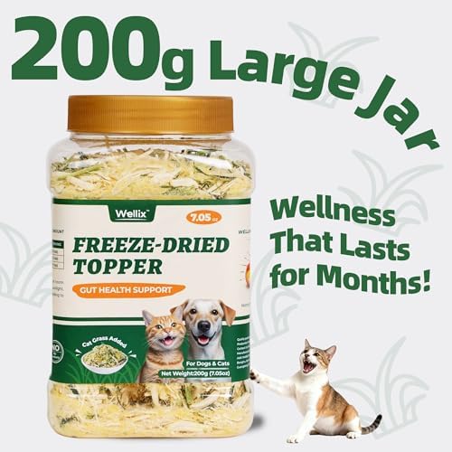 Wellix Freeze Dried Cat Grass Topper for Cats & Dogs, 7.05oz