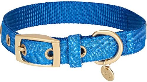 Blueberry Pet The Most Coveted Designer Mixed Metallic Thread Adjustable Dog Collar in Sparkling Azure Blue with Metal Buckle, Neck 13-16.5", for Medium Breed
