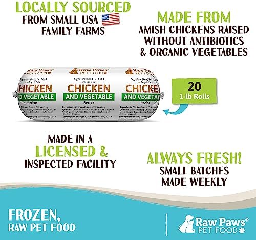 Raw Paws Raw Chicken & Vegetable Recipe Dog & Cat Food, 1-lb Roll (20 Pack)