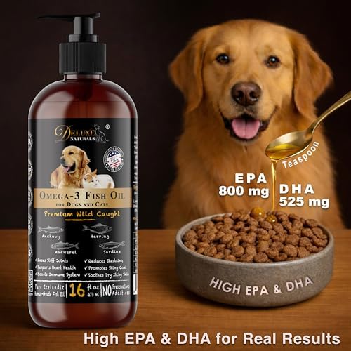 Omega-3 Fish Oil for Dogs & Cats – 2-Pack (16 fl oz Each) High-Potency Wild-Caught Fish Oil with 800 mg EPA + 525 mg DHA per Teaspoon, Supports Skin & Coat and Joint Health Supplement