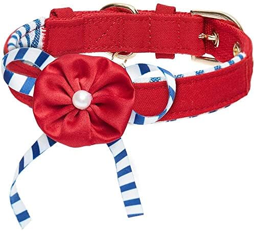 Blueberry Pet 4 Patterns Bon Voyage Sea Lover Adjustable Dog Collar in Timeless Red, Neck 17-20.5", for Large Breed