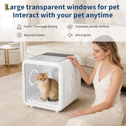 GarveeLife 72L Pet Dryer Box 360° High-Efficiency Pet Dryer, Cat Drying Box with 5 Air Outlets, NTC Smart Temperature Control | Quiet Pet Grooming Blower for Cats & Dogs up to 45 lbs