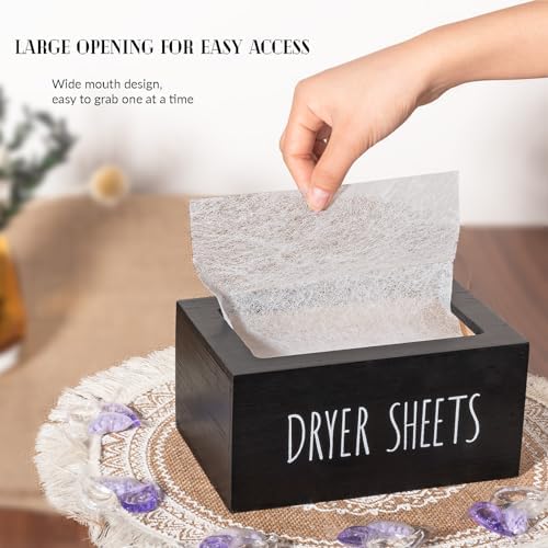 Laundry Dryer Sheet Container Wood Detergent Dispenser Holder, Black