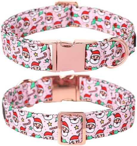 Lionet Paws Christmas Pink Dog Collar Bowtie - Cute Adjustable Winter Cotton Santa Dog Collar with Bowtie for Small Medium Large Dog Girl Boy Gift, XS, Neck 8-12in