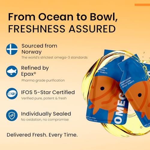 Omega 3 Fish Oil for Dogs – Human Grade, 30 Single Serve Sachets | Norwegian high EPA DHA | Skin & Coat, Shedding & Itchy Skin Relief, Oxidation Protected, Liquid Food Topper
