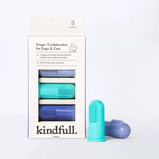 Kindful Dog & Cat Finger Toothbrushes, BPA-Free Soft Silicone, Dishwasher Safe, 3 Pack