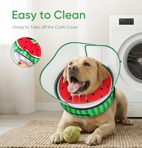Supet Raised Inflatable Dog Cone After Surgery - Adjustable Recovery Donut Collar with Removable Shield to Stop Licking Wounds & Protect Stitches - Soft Dog Cone Alternative for Dogs (Watermelon,M)