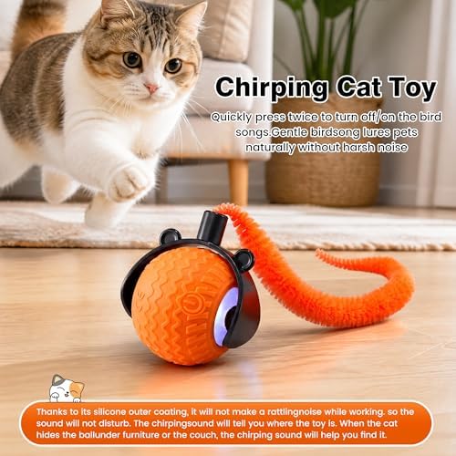 ZUAMEGUCat Toys for Indoor Cats - Interactive Rolling Ball | 3 Modes Motion Activated, Self-Play Cat Toy with Tail, Eco-Friendly Cat Exercise Ball for Active Indoor Fun