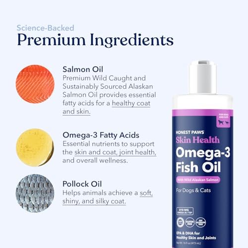 Honest Paws Salmon Oil for Dogs & Cats – Omega 3 Fish Oil Supplement for Skin, Coat, Joint & Heart Health – Natural, Sustainably Sourced Wild Alaskan Salmon, 16 oz (Pack of 2)