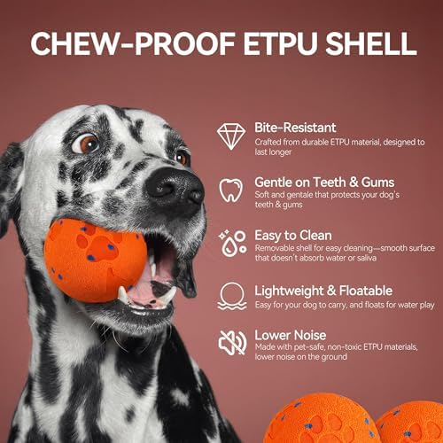 ALL FOR PAWS Interactive Dog Ball Toys, Smart Motion-Activated 2-Mode Automatic Bouncing Ball, E-TPU Material, USB Rechargeable, Enrichment Mental Stimulation Toy for Medium Large Dogs, 3.3 Inches