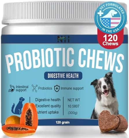Probiotics for Dog 120 chews,Enzymes and Gut Support,Anti-Diarrhea,Promotes Digestive Health,Seasonal Allergies,Immune System,Probiotics with Papaya Pumpkin Krill Oil- Vet Approved Dog Probiotic Chews