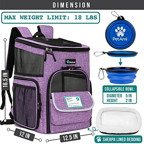 PetAmi Dog Backpack Carrier, Airline Approved, 4-Way Entry, Purple