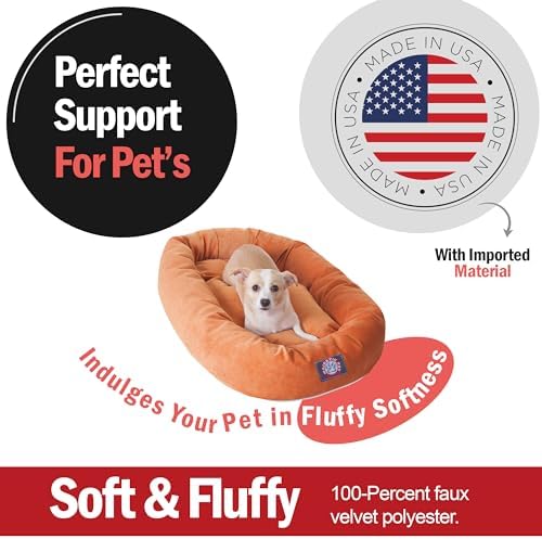 Majestic Pet Micro Velvet Calming Dog Bed, 32 Inch Medium, Washable, Orange