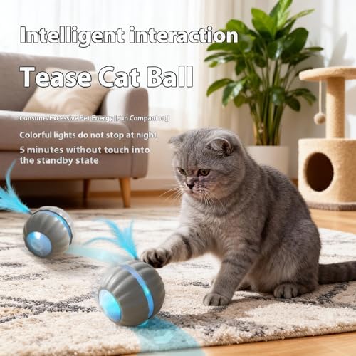 Interactive Cat Toys for Indoor Cats,Automatic Moving Kitten Toys | Cat Toys for Bored Indoor Adult Cats,Smart Rechargeable Cat Enrichment Toys for Cats to Keep Them Busy, Cat Balls Pet Toys