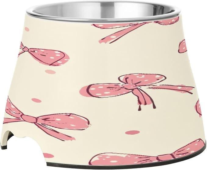 YETTASBIN Bow Pink Elevated Dog Bowls, Prevention of Vertebrae Disease Raised Dog & Cat Bowl Stand with Removable Stainless Steel Bowls, Non-Slip Spill-Proof Pet Food & Water Bowl Dish
