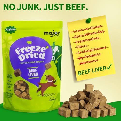 MAJOR PETS Freeze Dried Beef Liver Dog Treats, 3.5 oz Bag, Made in USA