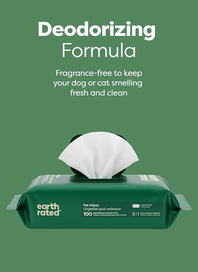 Earth Rated Pet Wipes for Dogs and Cats, Hypoallergenic, Cleaning and Hydrating, for Grooming Paws, Body and Butt, Unscented, 400 Count