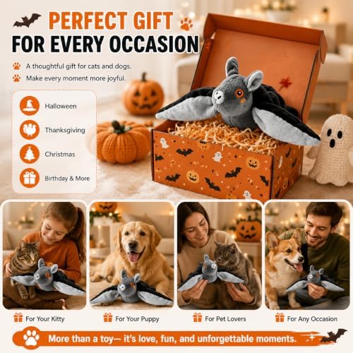 Flying Bat Dog Toy, Flying Bat Toy for Dogs, Flapping Bird Interactive Cat Toy, Cute Flapping Wings Electric Teasing Cat/Dog Toy, Hanging and Ground Play (1Pc)