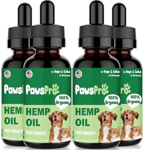 4-Pack Hеmp Oil for Dogs and Cats - Hip and Joint Support - Skin and Coat Health - with Omega 3, 6, 9 and Vitamins - Fast Results