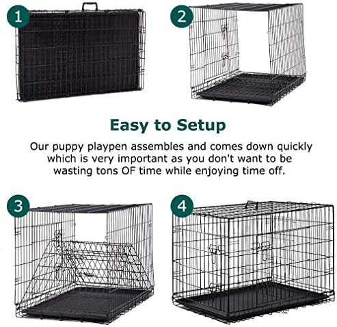 Dog Crate Dog Cage 42 Inches Folding Dog Kennel Double Door Travel Metal Dog Crate with Plastic Tray for Medium Dogs