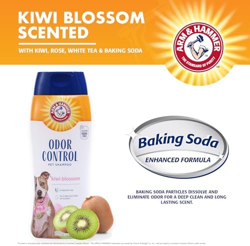 Arm & Hammer Deodorizing Dog Shampoo, Kiwi Blossom, 20 Fl Oz, 2-Pack | Tearless, moisturizing baking soda formula for sensitive skin, safe for dogs and puppies during regular baths