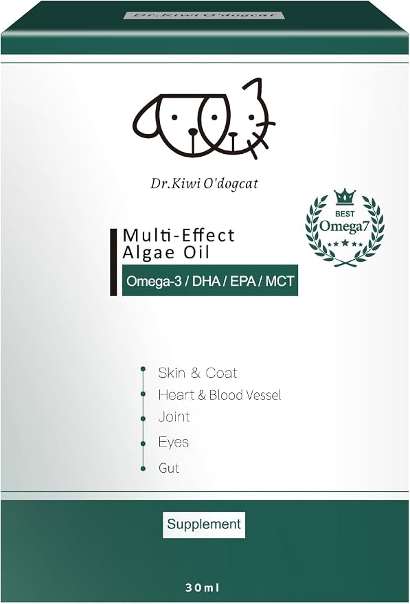 Dr. Kiwi O'dogcat Omega Plus Oil Omega-3 & Omega-7 Supplement for Dogs, Skin & Coat Support, Joint Health, EPA & DHA from Algae Oil, Sustainable & Eco-Friendly