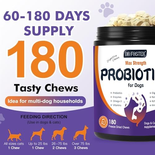 DRFOSTER Probiotics for Dogs, Freeze-Dried Dog Probiotics, 180 Bites