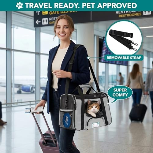 PetAmi Airline Approved Pet Carrier, Cats & Small Dogs, Large, Light Gray