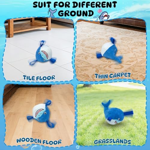 Automatic Moving Squeaky Dog Toy, USB Rechargeable Shark Ball for Large | Interactive Chew Toys with Plush Cover, Toss Fetch Tug Play to Keep Pets Busy, Durable Gift for Medium Breed，Machine Washable