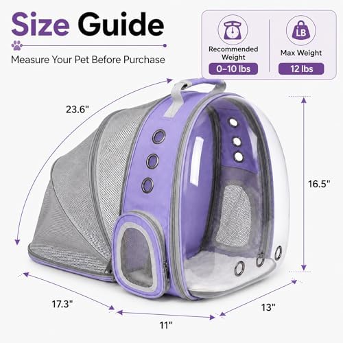 Expandable Cat Carrier Backpack with Bubble Window, Purple