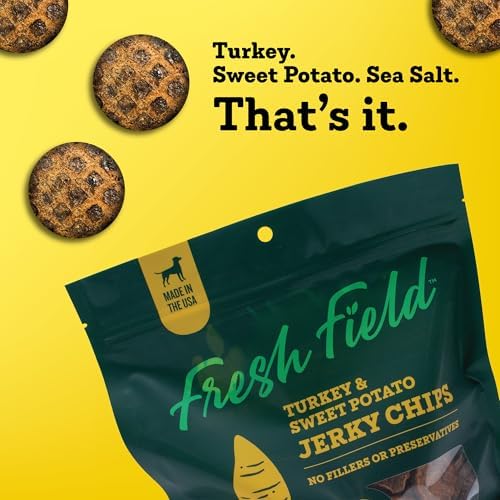 Fresh Field Turkey & Sweet Potato Jerky Chips, 5 oz – All-Natural Dog Treats, USA Made, Ideal for Allergies & Weight