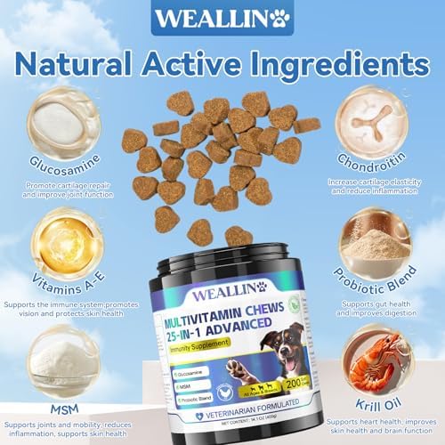 Dog Vitamins and Supplements with Glucosamine Probiotics 200ct Chicken | Dog Multivitamin is Human-Grade Ingredients with Omega-3 Chondroitin, Daily Vitamins Chewable for Hips & Joints, Gut, Immune