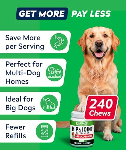 Glucosamine Treats for Dogs - Joint Supplement w/Omega-3 Fish Oil - Chondroitin, MSM - Advanced Mobility Chews - Joint Pain Relief - Hip & Joint Care - Bacon Flavor - 240 Ct - Made in USA