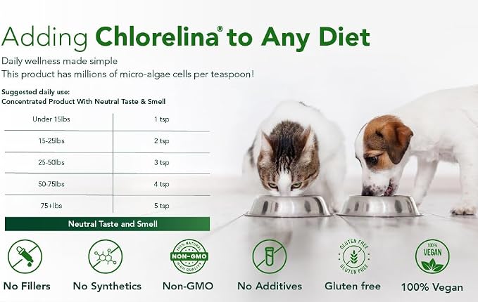 Algae Pet Supplement, Organic Formula with Chlorella and Spirulina, for Dogs and Cats (16oz)