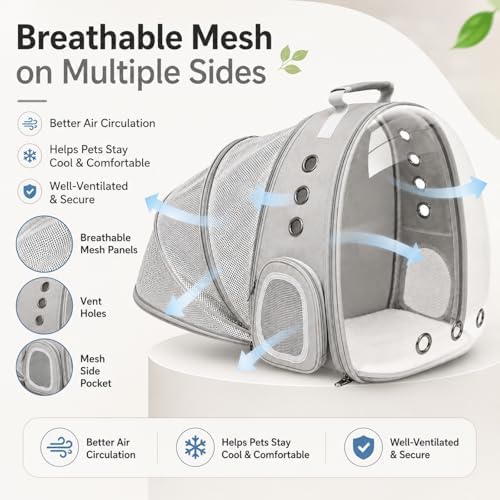 Expandable Cat Carrier Backpack with Bubble Window, Grey