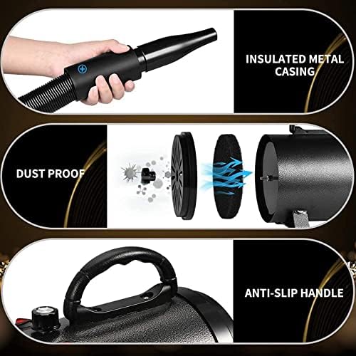 High Velocity Dog Dryer Blower, 2800W Stepless Adjustable Speed Dog Hair Dryer Pet Less Noise Dog Grooming Dryer with Adjustable Temperature with Hose,3 Nozzle Options