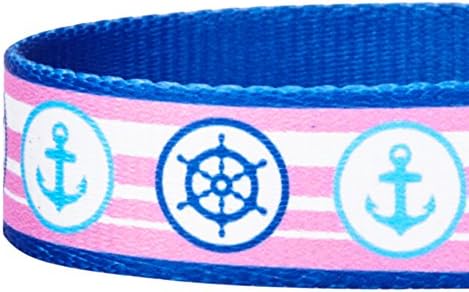 Blueberry Pet Essentials 8 Patterns Personalized Dog Collar, Nautical Navy Sailor, Medium, Adjustable Customized ID Collars for Medium Dogs Embroidered with Pet Name & Phone Number