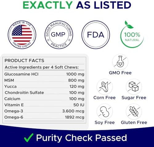 Dog Joint Supplement Large Breed - Glucosamine & Chondroitin Treats for Dogs - Supplement w/Omega-3, MSM - Made in USA - Joint Pain Relief - 240 Mobility Chews