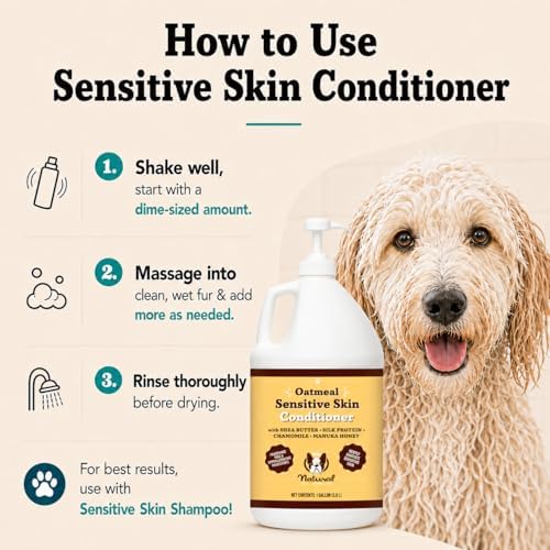 Natural Dog Company Sensitive Skin Dog Conditioner – Oatmeal Moisturizing for Sensitive & Itchy Skin, Detangling Grooming Formula for Long Haired Dogs, with Manuka Honey & Chamimile, 128 oz