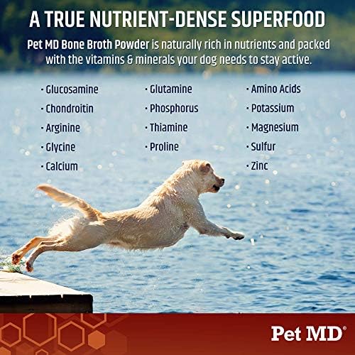 Pet MD Bone Broth for Dogs - Dog Food Toppers with Vitamins, Amino Acids, Natural Joint and Digestion Support - Made from Grade A Free Range Elk Bone Powder - 4 oz (Pack of 2)