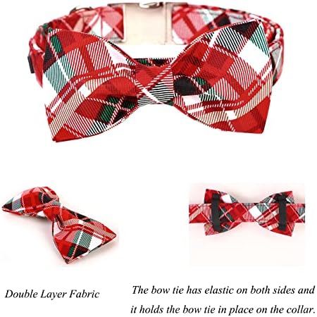 Lionet Paws Christmas Dog Collar with Bowtie, Dog Bowtie Collar with Metal Buckle for Dogs and Cats, Adjustable Comfortable Dog Collar Girl Boy Gift，XXS, Neck 7-11 in