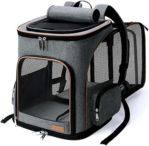 Lekereise Cat Backpack Carrier, Expandable, Inner Safety Leash, Grey