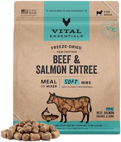 Vital Essentials Freeze Dried Dog Food, Beef & Salmon Nibs, 3 lb Bag