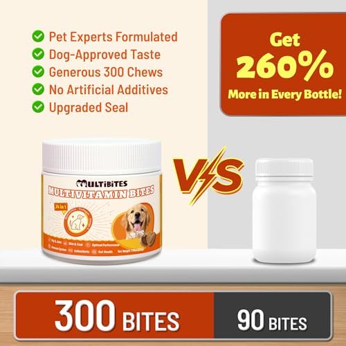 330 Bites Dog Vitamins and Supplements for Immunity Support | Dog Multivitamin with Taurine for Dogs, Coq10, Glucosamine,Omega 3 & Msm. Supports Heart Health & Antioxidant Protection