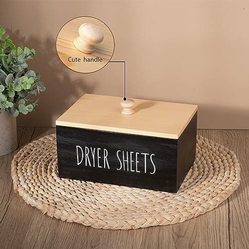 Laundry Dryer Sheet Container Wooden Detergent Dispenser Holder, Black
