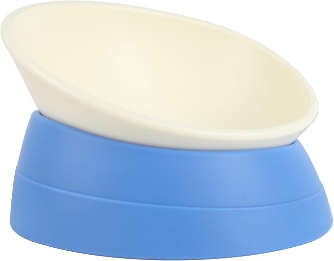 Bulldog Bowl Anti-Slip Dog Cat Dish Detachable Rubber Dog Bowl Pet Sterile Tilted Pet Feeder Slope Base (Blue, 3.5 Cup (Medium/Large Dog))
