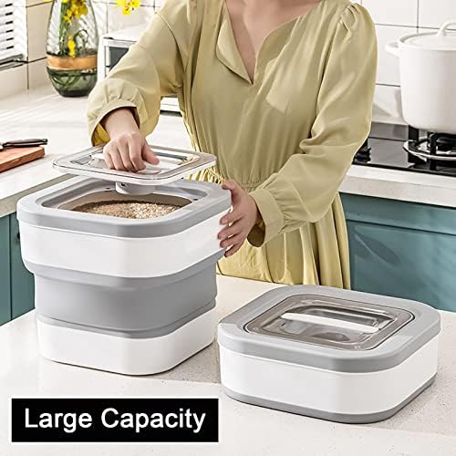 Grey Collapsible Dog Food Container with Lids, Large, Grey